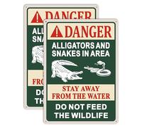 Lot de 2 panneaux « Danger » - Alligators And Snakes In Area - Stay Away From The Water-Do Not Feed Wildlife - 25,4 x 35,6 cm - Beware Of Alligators And Snakes In Area - Panneau d'avertissement en