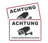 Lot de 2 panneaux d'avertissement « Achtung Videoüberwachung » - 30 x 20 cm - Pour l'intérieur et l'extérieur - Résistants aux intempéries - Autocollants et avec trous (4 x 4 mm) - Pour maison
