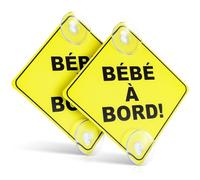Lot de 2 Panneaux d'Avertissement Bébé à Bord pour Voiture - 12,5 cm - Autocollant de Sécurité avec Double Ventouses pour Fenêtre