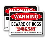 Lot de 2 panneaux d'avertissement « Beware of Dog » en aluminium avec film réfléchissant « Not Responsible for Blury Or Death » 25,4 x 17,8 cm - Protection contre les UV et les intempéries - Montage facile, utilisation en intérieur/extérieur pour la maison, les entreprises, les allées
