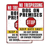 Lot de 2 panneaux d'avertissement « Beware Of Dog For Fence No Trespassing Dog On Premises » pour le jardin - Panneaux d'avertissement pour la propriété - Panneaux en métal amusants « Beware Of Dog In