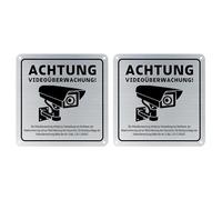 Lot de 2 panneaux d'avertissement CCTV en aluminium brossé avec trous pré-percés - Avis de sécurité résistant aux intempéries - Pour maison, entreprise, bureau, entrepôt - 15 x 15 cm