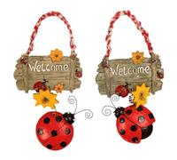Lot de 2 panneaux de bienvenue à suspendre pour intérieur et extérieur, décoration de porte d'entrée avec coccinelle pour jardin de maison, panneau de porte personnalisé