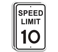 Lot de 2 panneaux de limitation de vitesse de 10 km/h - 30,5 x 45,7 cm - Panneaux de signalisation en métal réfléchissant de qualité ingénieur pour quartiers, allées, cour et école