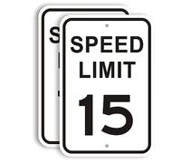 Lot de 2 panneaux de limitation de vitesse de 15 km/h - 30,5 x 45,7 cm - Panneaux de signalisation en métal réfléchissant de qualité ingénieur pour quartiers, allées, cour et école