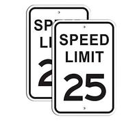 Lot de 2 panneaux de limitation de vitesse de 25 km/h - 30,5 x 45,7 cm - Panneaux de signalisation en métal réfléchissant de qualité ingénieur pour quartiers, allées, cour et école
