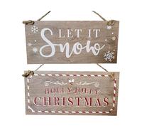 Lot de 2 panneaux de Noël en bois à suspendre, panneau de Noël Holly Jolly, panneau Let It Snow, décoration de Noël d'intérieur rustique, décoration de Noël Indor, 25 cm x 12 cm