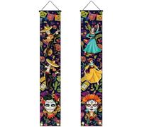 Lot De 2 Panneaux De Porche pour Le Jour des Morts, Bannière De Porte D'entrée De Fête Mexicaine, Bannière De Bienvenue À Suspendre pour Halloween Dia De Los Muertos, pour Décoration De Fête