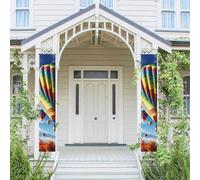 Lot de 2 panneaux de porche « Welcome Summer » - Bannière saisonnière à suspendre - Colorée - Montgolfière - Bannière murale - Bannière de porte - Toile de fond murale