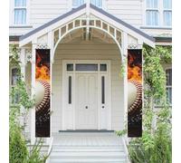 Lot de 2 panneaux de porche « Welcome Summer » - Drapeau saisonnier à suspendre - Boule de baseball - Bannières murales pour porche - Bannière de porte - Toile de fond murale