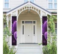 Lot de 2 panneaux de porche « Welcome Summer » - Drapeau saisonnier à suspendre - Cœurs violets - Bannières murales - Bannière de porte - Toile de fond murale