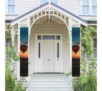 Lot de 2 panneaux de porche « Welcome Summer » - Drapeau saisonnier à suspendre - Montgolfière - Coucher de soleil - Bannière murale - Bannière de porte - Toile de fond murale