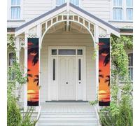 Lot de 2 panneaux de porche « Welcome Summer » - Drapeau saisonnier à suspendre - Palmier - Coucher de soleil d'été - Bannières murales - Bannière de porte - Couverture de porte - Toile de fond murale