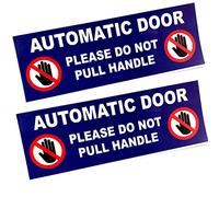 Lot de 2 panneaux de porte automatiques « Do not pull the handle » - 200 mm x 70 mm - Bleu et blanc