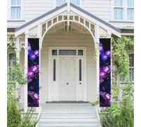 Lot de 2 panneaux de porte de porche de bienvenue d'été - Drapeau à suspendre - Violet - Imprimé papillon mignon - Bannière murale - Bannière de porte - Toile de fond murale