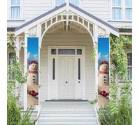 Lot de 2 panneaux de porte de porche de bienvenue d'été - Drapeau saisonnier à suspendre - Bonhomme de neige sur la plage - Bannières murales - Bannière de porte - Couverture de porte - Toile de fond