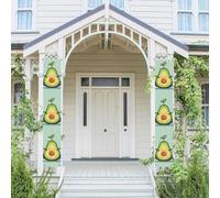 Lot de 2 panneaux de porte de porche de bienvenue d'été - Drapeau saisonnier à suspendre - Joli motif fruits de yoga - Bannières murales à suspendre - Bannière de porte - Toile de fond murale