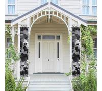 Lot de 2 panneaux de porte de porche de bienvenue d'été, drapeau saisonnier à suspendre noir, blanc, gris, camouflage, bannières murales de porche, bannière de porte, couverture de porte murale, toile