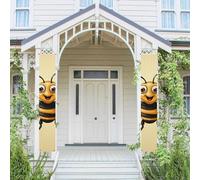 Lot de 2 panneaux de porte de porche « Welcome Summer » - Drapeau saisonnier à suspendre - Motif abeille - Bannières murales - Bannière de porte - Toile de fond murale