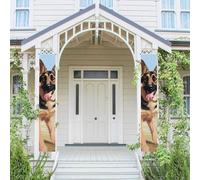 Lot de 2 panneaux de porte « Welcome Summer » - Drapeau saisonnier à suspendre - Berger allemand - Pour les amateurs de chiens - Bannières murales - Bannière de porte - Toile de fond murale