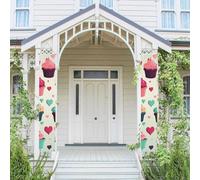 Lot de 2 panneaux de porte « Welcome Summer » - Drapeau saisonnier à suspendre - Cupcake - Cœurs - Bannières murales - Bannière de porte - Toile de fond murale