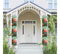 Lot de 2 panneaux de porte « Welcome Summer » - Drapeau saisonnier à suspendre - Flamant rose tropical - Bannières murales de porche - Bannière de porte - Toile de fond murale