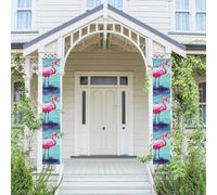Lot de 2 panneaux de porte « Welcome Summer » - Drapeau saisonnier à suspendre - Flamants roses - Bannières murales de porche - Bannière de porte - Toile de fond murale