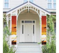 Lot de 2 panneaux de porte « Welcome Summer » - Drapeau saisonnier à suspendre - Motif coucher de soleil africain - Bannières murales - Bannière de porte - Toile de fond murale