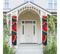 Lot de 2 panneaux de porte « Welcome Summer » - Drapeau saisonnier à suspendre - Motif pastèque rouge - Bannières murales de porche - Décoration murale à suspendre - Panneau de porte - Toile de fond