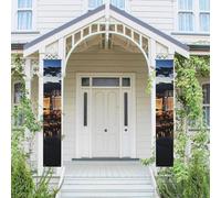 Lot de 2 panneaux de porte « Welcome Summer » - Drapeau saisonnier à suspendre - Vue nocturne de Las Vegas - Bannières murales - Bannière de porte - Toile de fond murale