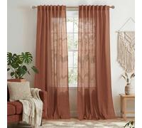 Lot de 2 Panneaux de Rideaux bohèmes Semi-Transparents en Lin avec Pattes arrière pour Salon, Ferme, Terre Cuite, 228,6 cm de Long pour Chambre à Coucher, décoration Rouille et optimaliste, Cortinas