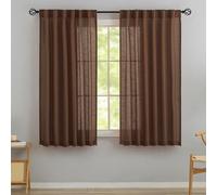 Lot de 2 Panneaux de Rideaux Courts en Lin Marron Cacao avec Pattes arrière de 162,6 cm de Long pour Chambre de garçon - Rideaux Courts Semi-Transparents avec Passe-Tringle filtrant la lumière pour