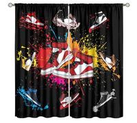 Lot de 2 panneaux de rideaux décoratifs 106,7 x 114,3 cm - rideaux de fenêtre à motif imprimé graffiti coloré, chaussures de sport pour garçons, adolescents, enfants - rideaux de traitement de fenêtre