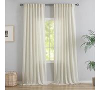 Lot de 2 Panneaux de Rideaux en Lin Naturel avec Pattes arrière de 243,8 cm de Long - Crochets plissés filtrant la lumière pour Salle à Manger, 2,4 m de Haut, Couleur Ivoire crème