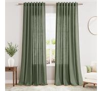 Lot de 2 panneaux de rideaux semi-transparents en lin vert olive de 243,8 cm de long, filtrant la lumière, pour salon et chambre à coucher, décoration esthétique de ferme, languette arrière, 132 x
