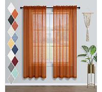 Lot de 2 panneaux de rideaux texturés orange brûlé de 160 cm de long pour chambre à coucher - Rideaux bohèmes semi-transparents filtrant la lumière - Décoration bohème citrouille, mandarine rouillée