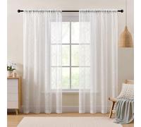 Lot de 2 panneaux de rideaux transparents marocains blancs de 243,8 cm de long avec motif géométrique hexagonal brodé pour salon, chambre à coucher, filtrage de la lumière, treillis d'intimité, faux