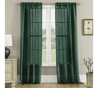 Lot de 2 Panneaux de Rideaux Transparents Vert émeraude de 213,4 cm de Long pour Salon, Rideaux texturés en Faux Lin Neutre et Sombre avec Passe-Tringle, Vert foncé forêt de Chasseur de 213,4 cm de