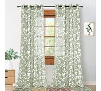 Lot de 2 Panneaux de Rideaux Transparents Vert Sauge de 213 cm de Long pour Salon, Branche d'arbre et Feuilles - Rideaux de fenêtre naturels à Motif Floral Vintage pour Chambre à Coucher - 213 cm de