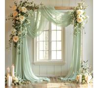 Lot de 2 Panneaux de Tissu drapé en Mousseline de Soie pour Arche de Mariage, cérémonie, réception, fête, Plafond, 5,7 m, Vert Sauge