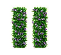Lot de 2 panneaux de treillis de jardin extensibles de 150 x 30 cm avec feuilles artificielles, clôture de jardin extensible avec lierre artificiel et fleur de violette, pour balcon, extérieur