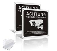 Lot de 2 panneaux de vidéosurveillance autocollants avec avertissement DSGVO - En aluminium - 15 x 15 cm - Avec 4 trous de perçage