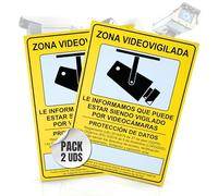 Lot de 2 panneaux de vidéosurveillance homologués pour zone de vidéosurveillance Format A4 (30 x 21 cm) Matériau PVC 0,7 mm Pour extérieur et intérieur