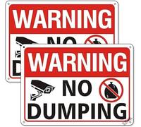 Lot de 2 panneaux de vidéosurveillance « No Dumping » - 30,5 x 20,3 cm - En aluminium - Pour extérieur et intérieur