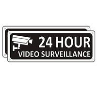 Lot de 2 panneaux de vidéosurveillance, panneau de vidéosurveillance 25,4 x 8,9 cm, panneau d'avertissement de sécurité pour maison, panneau de vidéosurveillance en aluminium noir
