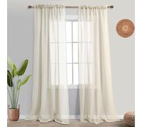 Lot de 2 Panneaux de voilages Beiges de 243,8 cm de Long pour Salon, Paire de Rideaux légers d'aspect Lin crème avec Passe-Tringle pour Salle familiale, Salle à Manger, Chambre à Coucher, véranda,