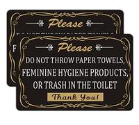 Lot de 2 panneaux « Do Not Throw Paper Towels, Feminine Hygiene Products, Or Trash In The Toilet » - 25,4 x 17,8 cm - Durable et résistant - En plastique - Imperméable - Facile à installer