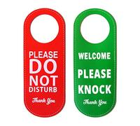 Lot de 2 panneaux double face « Do Not Disturb + Welcome Please Knock » en cuir synthétique pour maison, bureau, hôtel (rouge + vert)