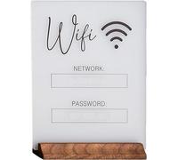 Lot de 2 panneaux en acrylique avec code WiFi, panneau WiFi avec base en bois pour chambre d'amis, décoration de chambre d'amis (blanc)