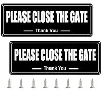Lot de 2 panneaux en aluminium antirouille avec inscription « Please Close The Gate Dog » - Imperméable et résistant aux UV - 25 x 9 cm (noir et blanc)